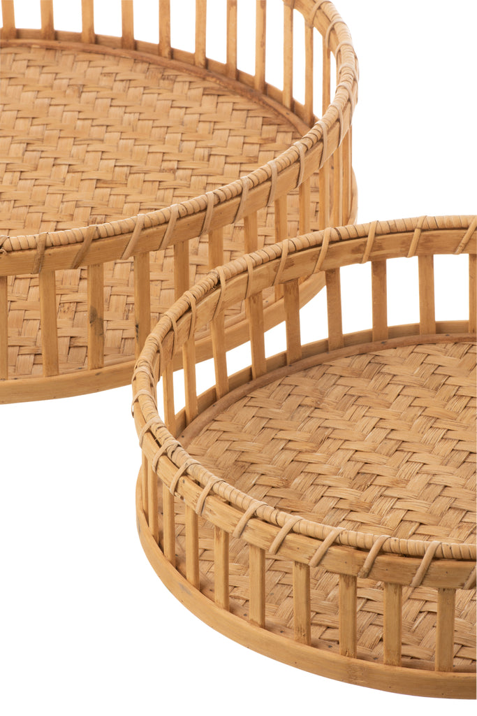 Plateau Rond Bamboe Naturel Set van 3 - Dienblad - J-Line - livinglovely.nl