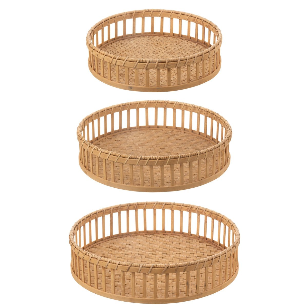 Plateau Rond Bamboe Naturel Set van 3 - Dienblad - J-Line - livinglovely.nl