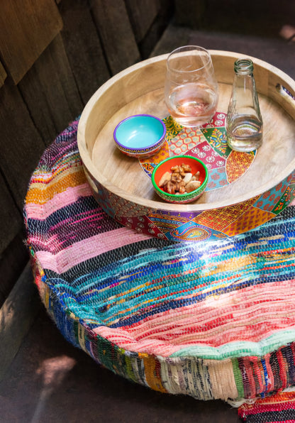 Poef Chindi Rond Katoen/Polyester Mix - Poef - J-Line - livinglovely.nl