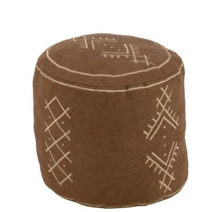 Poef Cilinder Etnisch Patronen Katoen Bruin - Poef - J-Line - livinglovely.nl