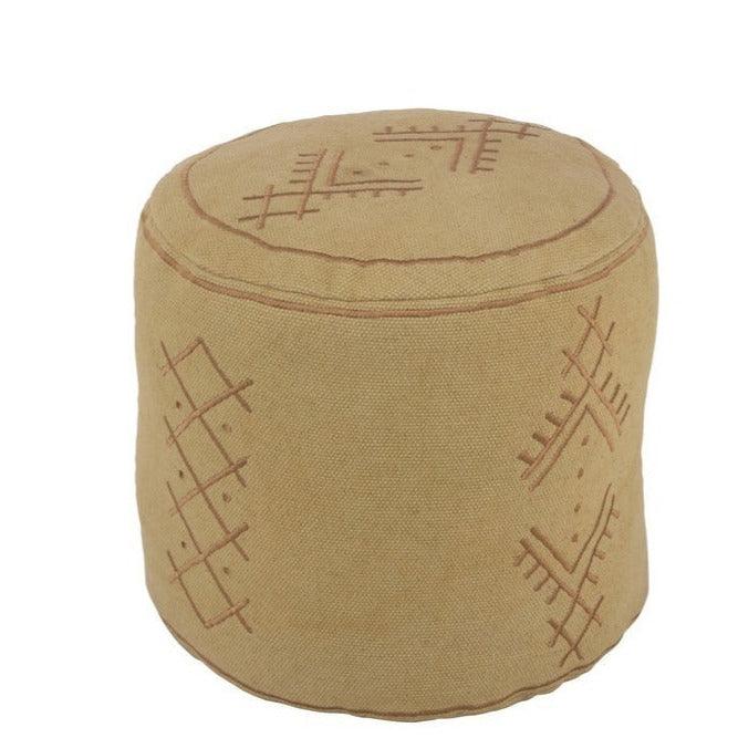Poef Cilinder Etnisch Patronen Katoen Zand - Poef - J-Line - livinglovely.nl