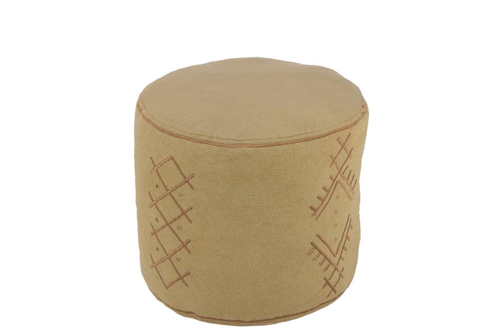Poef Cilinder Etnisch Patronen Katoen Zand - Poef - J-Line - livinglovely.nl