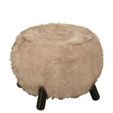 Poef Fur Houten Poten Taupe J-Line - Poef - J-Line - livinglovely.nl