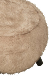 Poef Fur Houten Poten Taupe J-Line - Poef - J-Line - livinglovely.nl