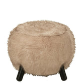 Poef Fur Houten Poten Taupe J-Line - Poef - J-Line - livinglovely.nl
