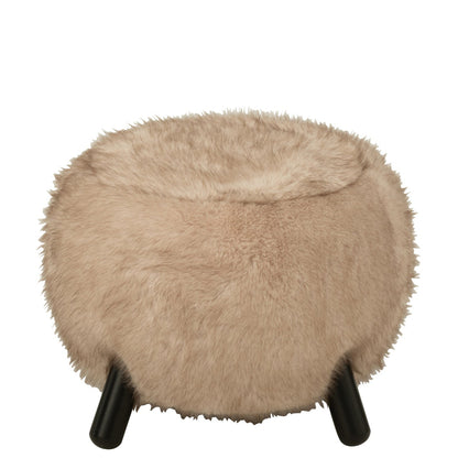 Poef Fur Houten Poten Taupe J-Line - Poef - J-Line - livinglovely.nl