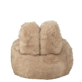 Poef Fur Met Bunny Oren Hout Taupe J-Line - Poef - J-Line - livinglovely.nl
