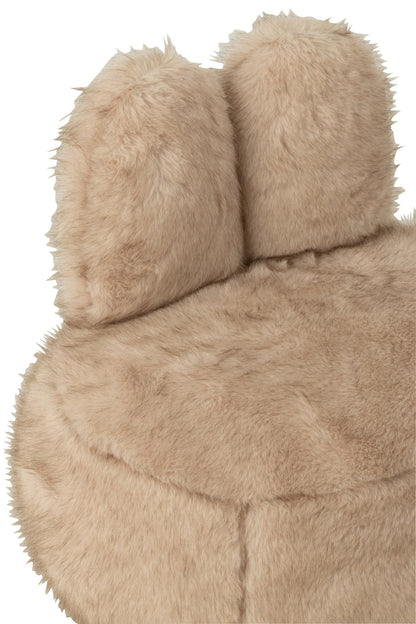 Poef Fur Met Bunny Oren Hout Taupe J-Line - Poef - J-Line - livinglovely.nl