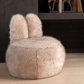Poef Fur Met Bunny Oren Hout Taupe J-Line - Poef - J-Line - livinglovely.nl
