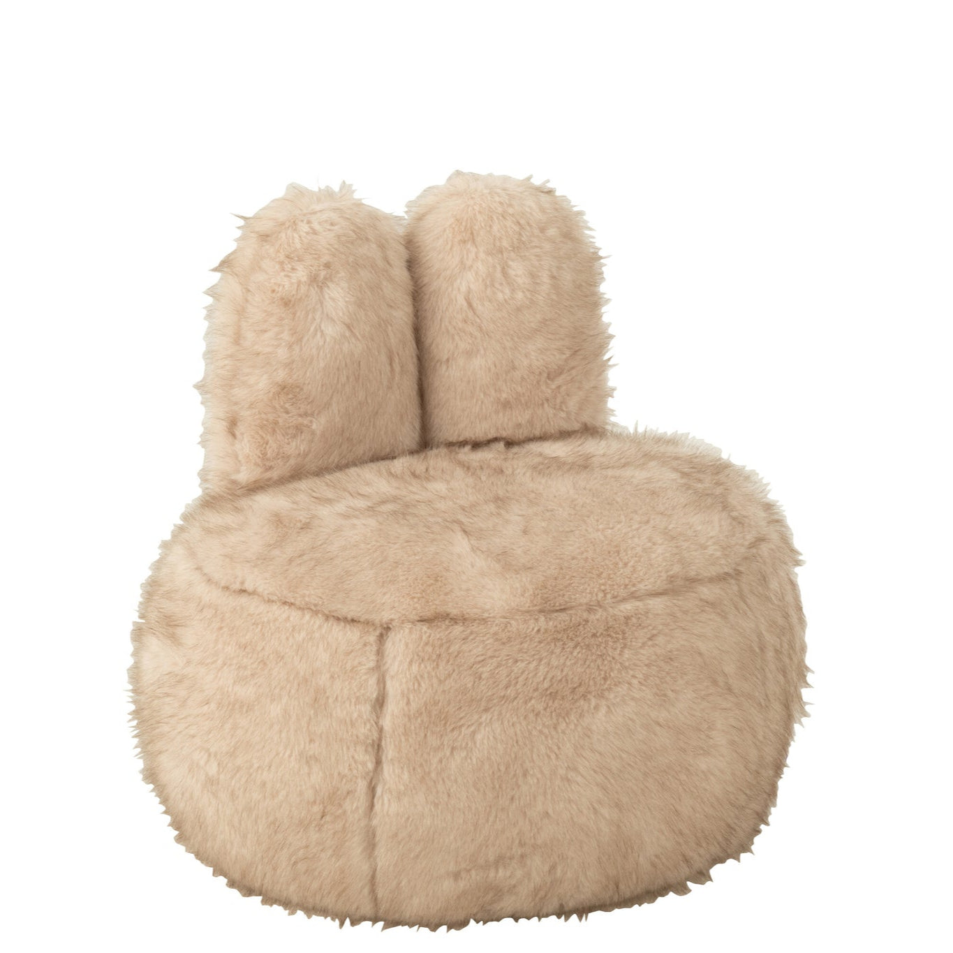 Poef Fur Met Bunny Oren Hout Taupe J-Line - Poef - J-Line - livinglovely.nl