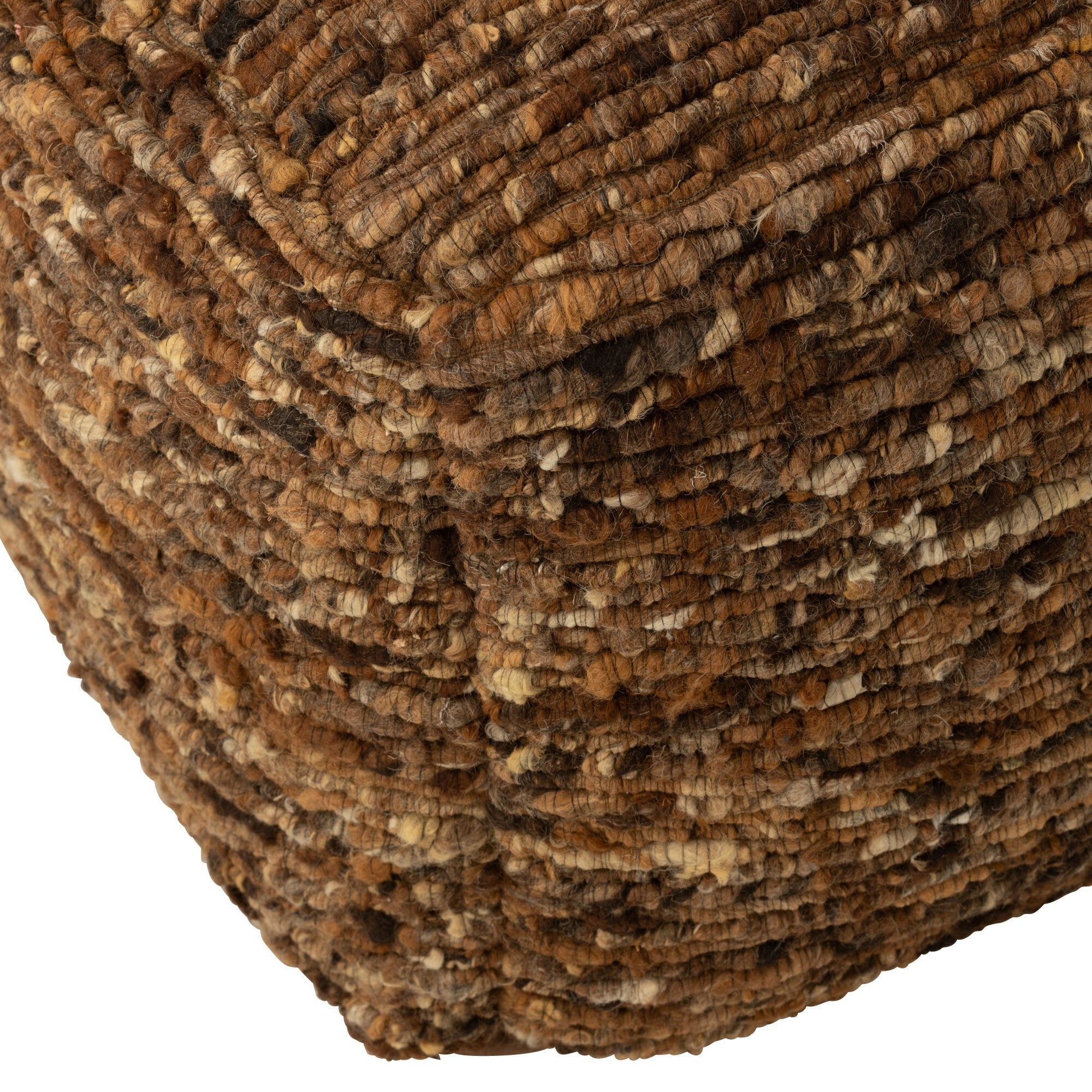 Poef Geweven Wol Bruin 45x45x45cm - Poef - J-Line - livinglovely.nl