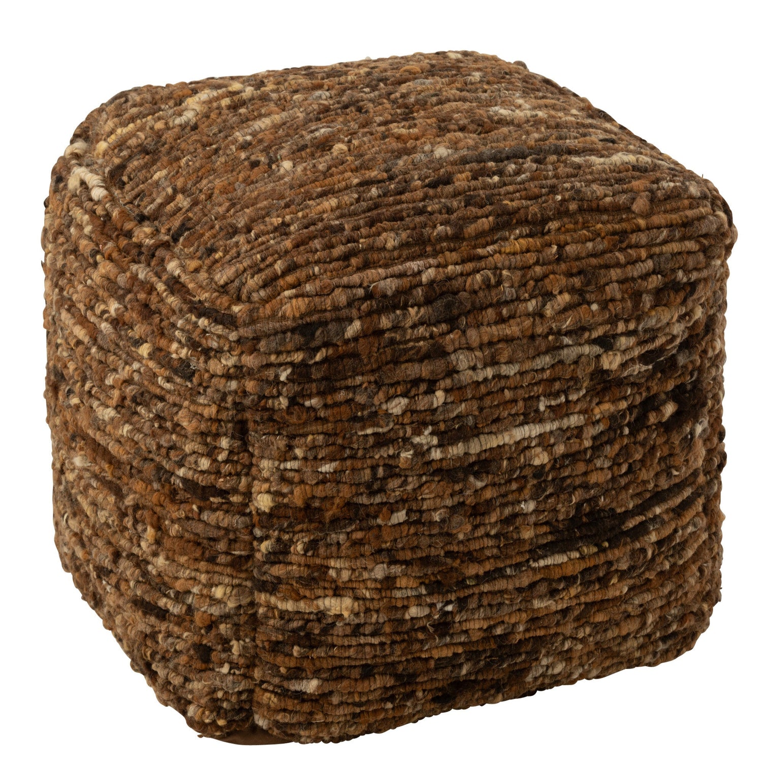 Poef Geweven Wol Bruin 45x45x45cm - Poef - J-Line - livinglovely.nl