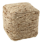 Poef Geweven Wol Ecru/Bruin 45x45x45cm J-Line - Poef - J-Line - livinglovely.nl