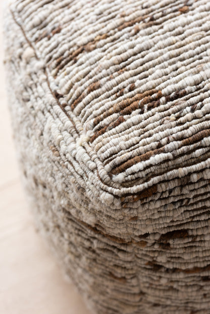 Poef Geweven Wol Ecru/Bruin 45x45x45cm J-Line - Poef - J-Line - livinglovely.nl