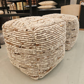 Poef Geweven Wol Ecru/Bruin 45x45x45cm J-Line - Poef - J-Line - livinglovely.nl