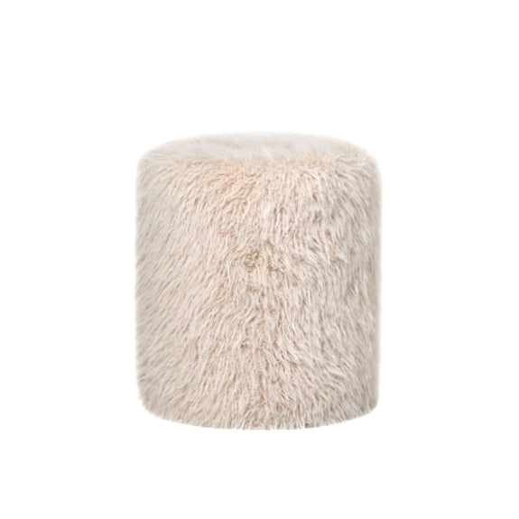Ronde poef van PTMD in beige Hair stof, Ø40cm x H47cm