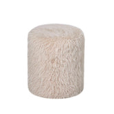 Beige poef van PTMD met langharige stof en ronde vorm