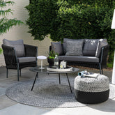 Poef Miami Outdoor Streep Zwart/Wit - J-Line - Poef - J-Line - livinglovely.nl