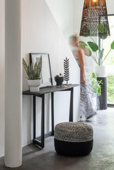 Poef Miami Outdoor Streep Zwart/Wit - J-Line - Poef - J-Line - livinglovely.nl