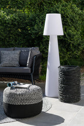 Poef Miami Outdoor Streep Zwart/Wit - J-Line - Poef - J-Line - livinglovely.nl