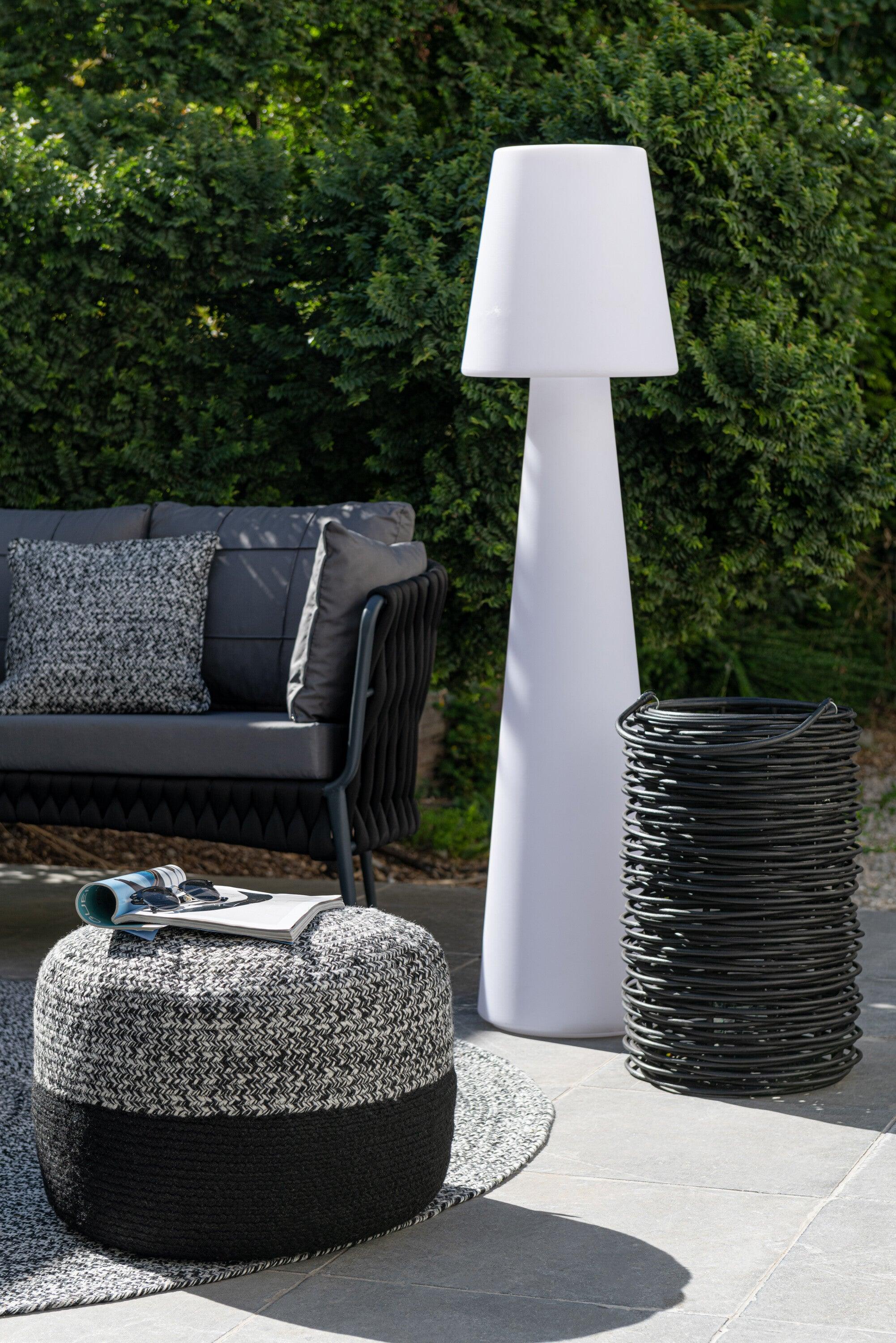 Poef Miami Outdoor Streep Zwart/Wit - J-Line - Poef - J-Line - livinglovely.nl