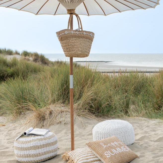 Poef Rond Geweven Plastiek Wit - Poef - J-Line - livinglovely.nl