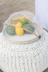 Poef Rond Geweven Plastiek Wit - Poef - J-Line - livinglovely.nl