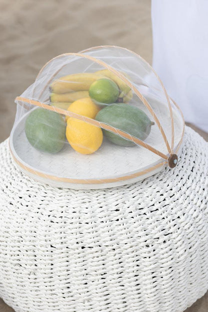 Poef Rond Geweven Plastiek Wit - Poef - J-Line - livinglovely.nl