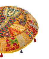 Poef Rond Plat Patronen + Kwasten Katoen Geel - Poef - J-Line - livinglovely.nl