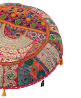 Poef Rond Plat Patronen + Kwasten Katoen Roze - Poef - J-Line - livinglovely.nl