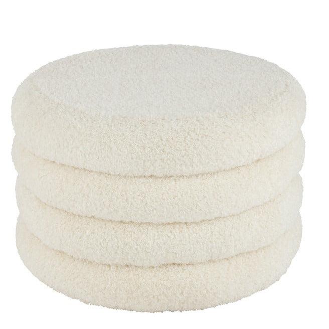 Poef Rond Teddy Polyester Wit - Poef - J-Line - livinglovely.nl