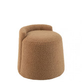 Poef Teddy Rond + Rugleuing Bouclé Camel 40x40x38cm - Poef - J-Line - livinglovely.nl