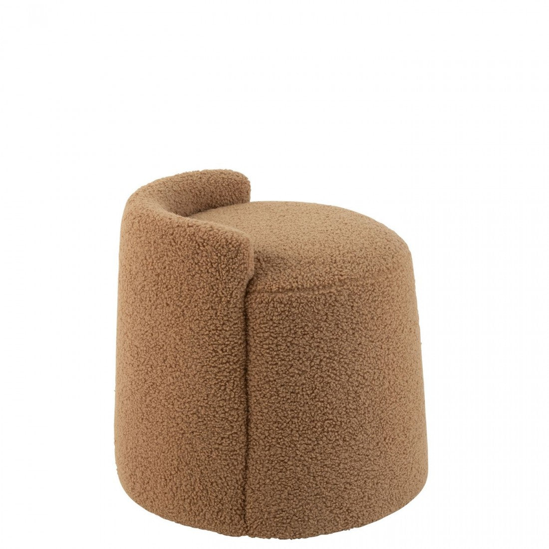 Poef Teddy Rond + Rugleuing Bouclé Camel 40x40x38cm - Poef - J-Line - livinglovely.nl