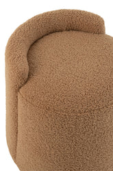 Poef Teddy Rond + Rugleuing Bouclé Camel 40x40x38cm - Poef - J-Line - livinglovely.nl