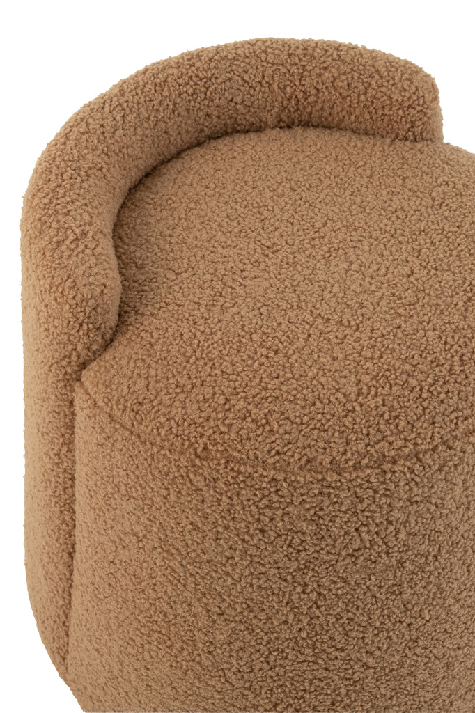 Poef Teddy Rond + Rugleuing Bouclé Camel 40x40x38cm - Poef - J-Line - livinglovely.nl