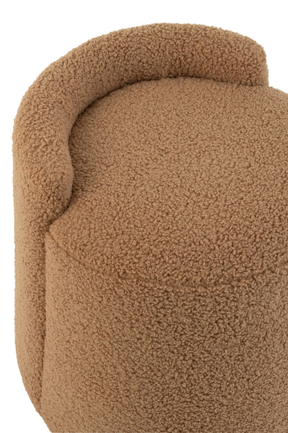 Poef Teddy Rond + Rugleuing Bouclé Camel 40x40x38cm - Poef - J-Line - livinglovely.nl