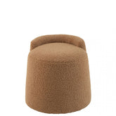 Poef Teddy Rond + Rugleuing Bouclé Camel 40x40x38cm - Poef - J-Line - livinglovely.nl