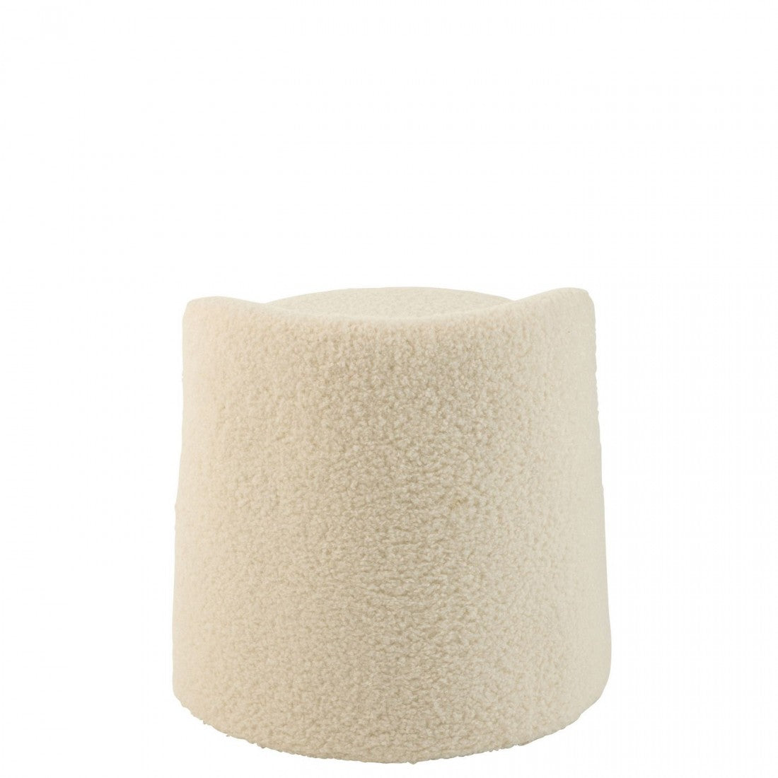 Poef Teddy Rond + Rugleuing Bouclé Wit 40x40x38cm - Poef - J-Line - livinglovely.nl