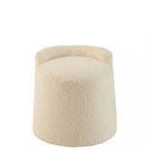 Poef Teddy Rond + Rugleuing Bouclé Wit 40x40x38cm - Poef - J-Line - livinglovely.nl