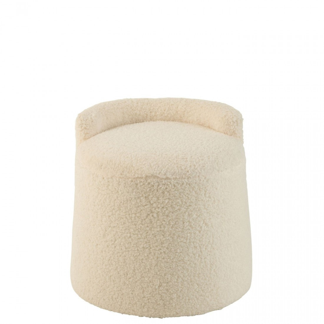 Poef Teddy Rond + Rugleuing Bouclé Wit 40x40x38cm - Poef - J-Line - livinglovely.nl