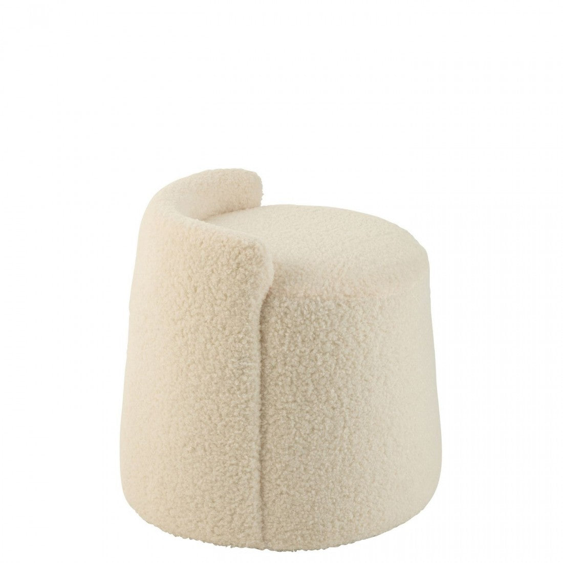 Poef Teddy Rond + Rugleuing Bouclé Wit 40x40x38cm - Poef - J-Line - livinglovely.nl