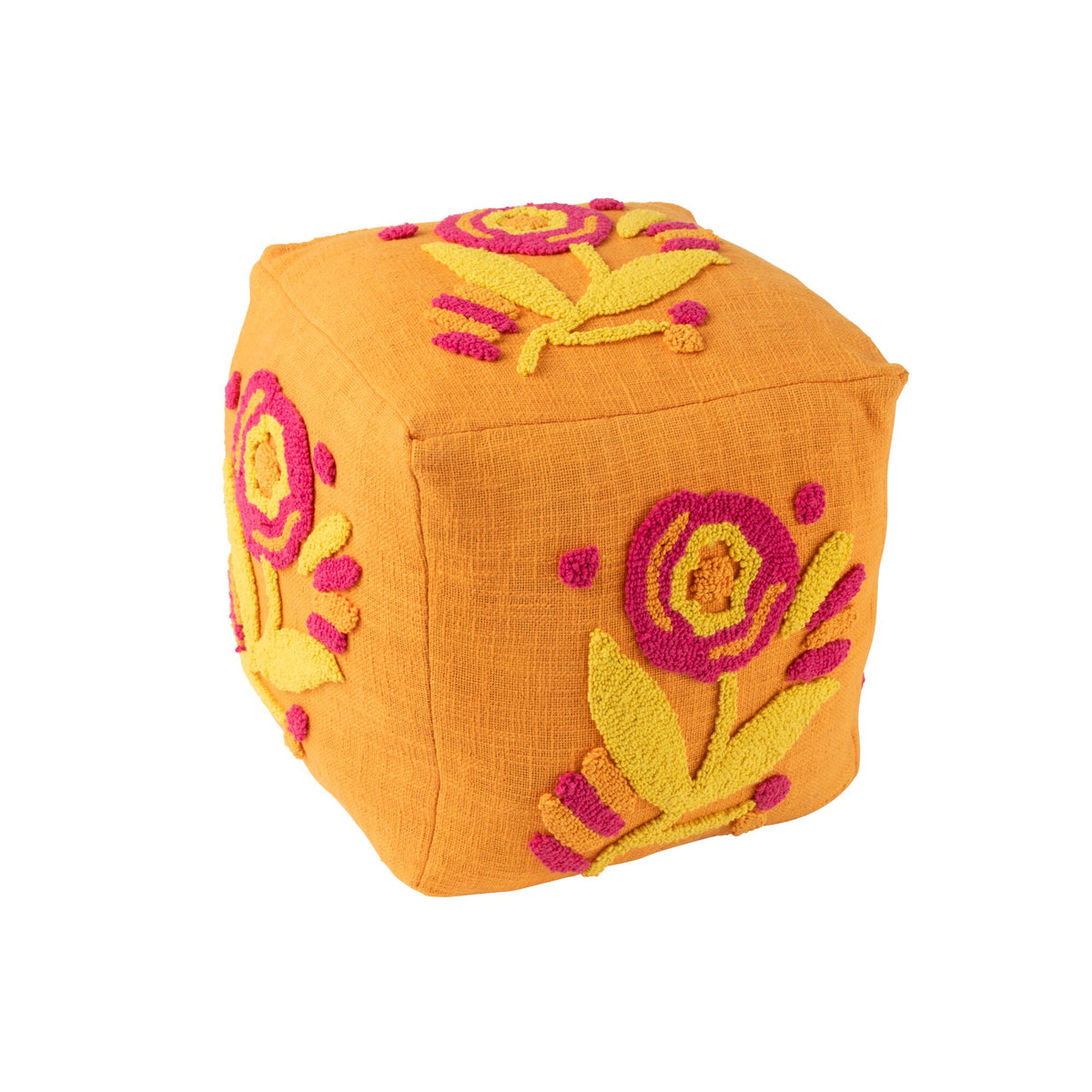 Poef Vierkant Bloem Katoen Oranje/Roze/Geel J-Line