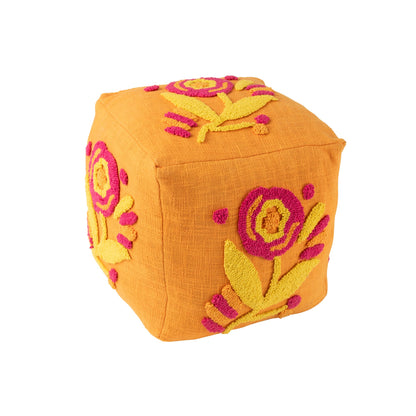 Poef Vierkant Bloem Katoen Oranje/Roze/Geel J-Line