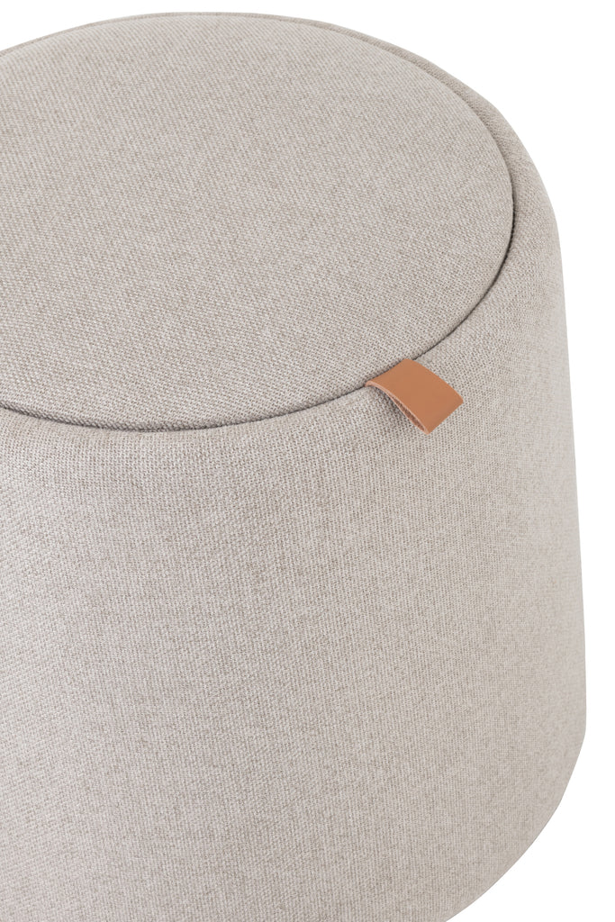 Poef/Bijzettafel Rond Textiel/Hout Beige - Poef - J-Line - livinglovely.nl