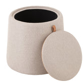 Poef/Bijzettafel Rond Textiel/Hout Beige - Poef - J-Line - livinglovely.nl