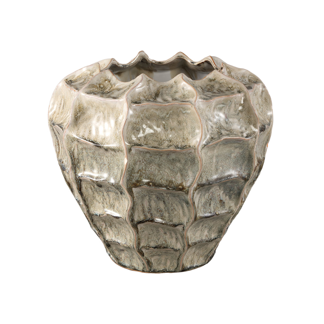 Pot Cedric Cream Keramiek Rond Wavy Mix Colors XXL Dia 36x32.5cm PTMD - Pot - PTMD - livinglovely.nl