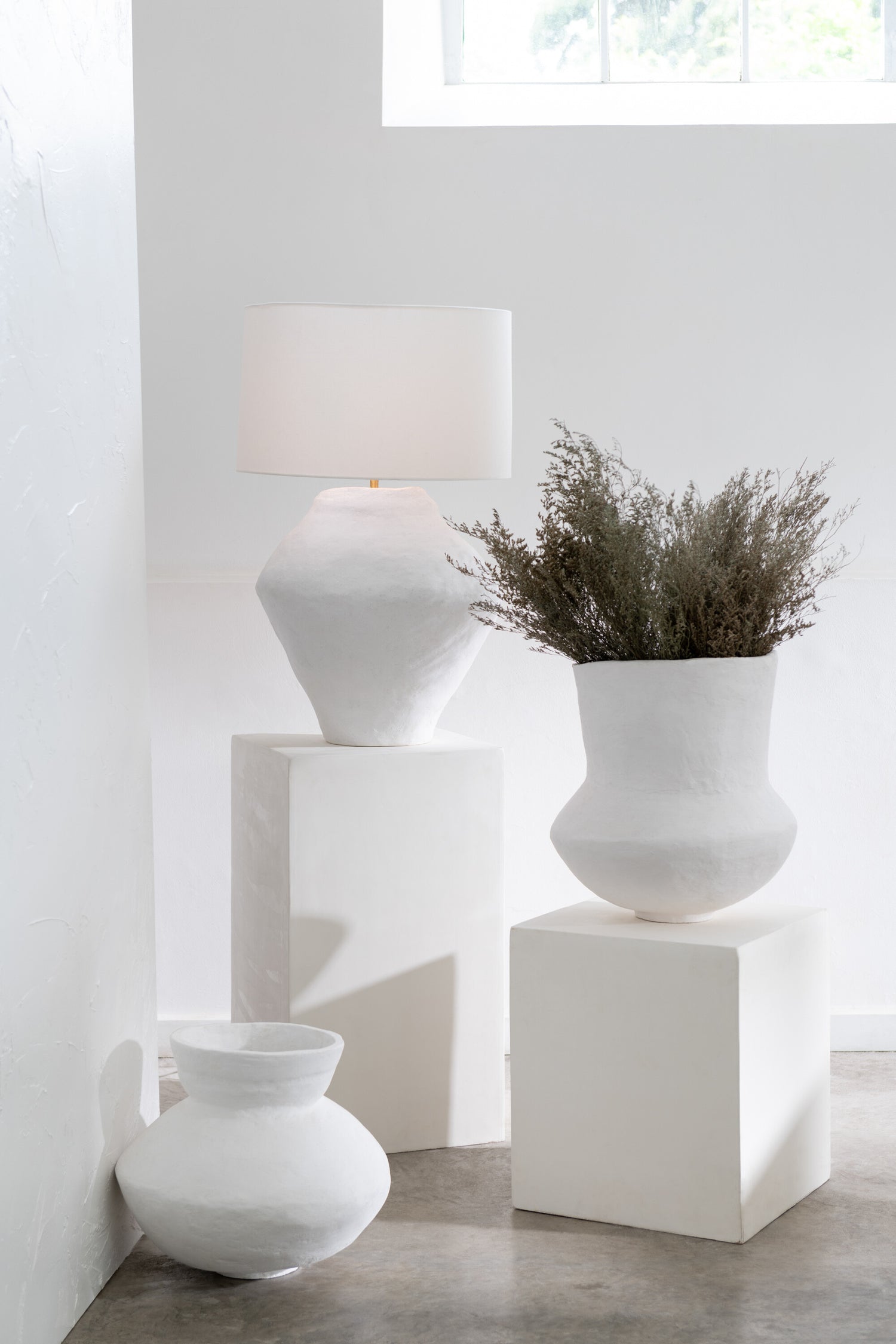Pot Collar Papier Mache Wit L45cmxB45cmH45cm - Pot - J-Line - livinglovely.nl