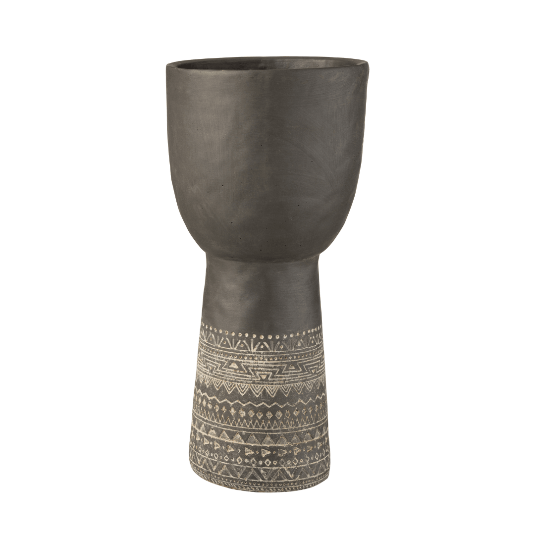 Pot Gat Decoratie Etnisch Cement Grijs Large - Pot - J-Line - livinglovely.nl