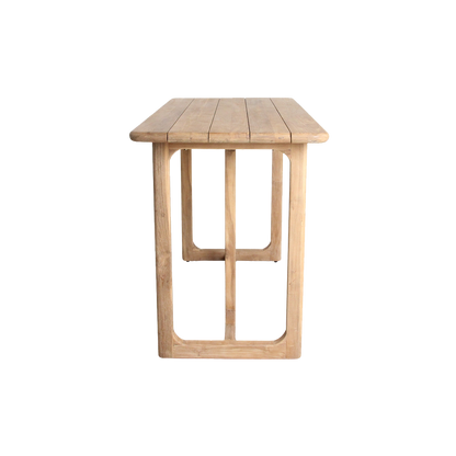 Primavera Teakhouten Bartafel 160cm van Raw Materials, vooraanzicht van het brede tafelblad