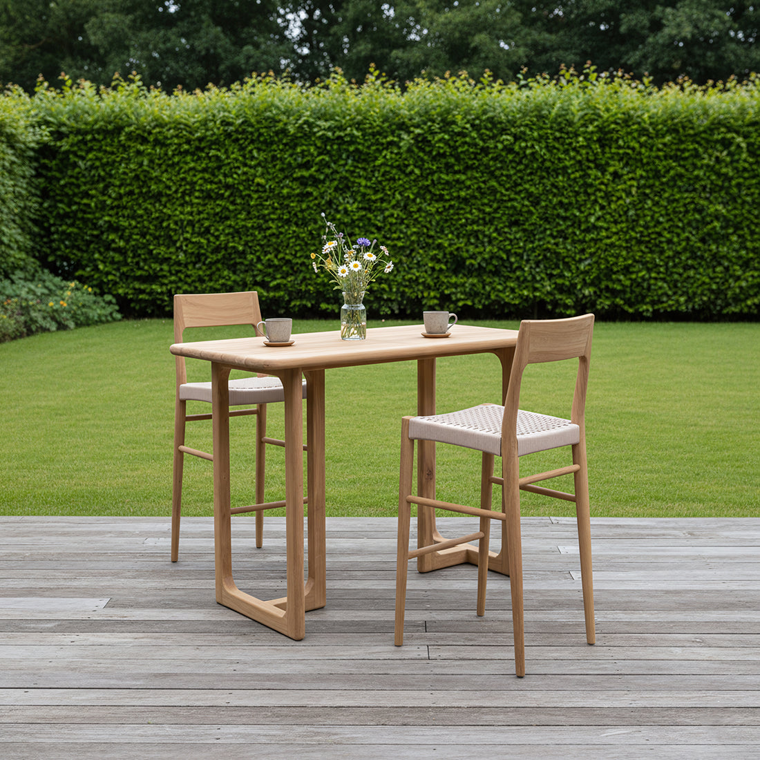 Primavera Teakhouten Bartafel 160cm van Raw Materials, bovenaanzicht van het gelamelleerde blad